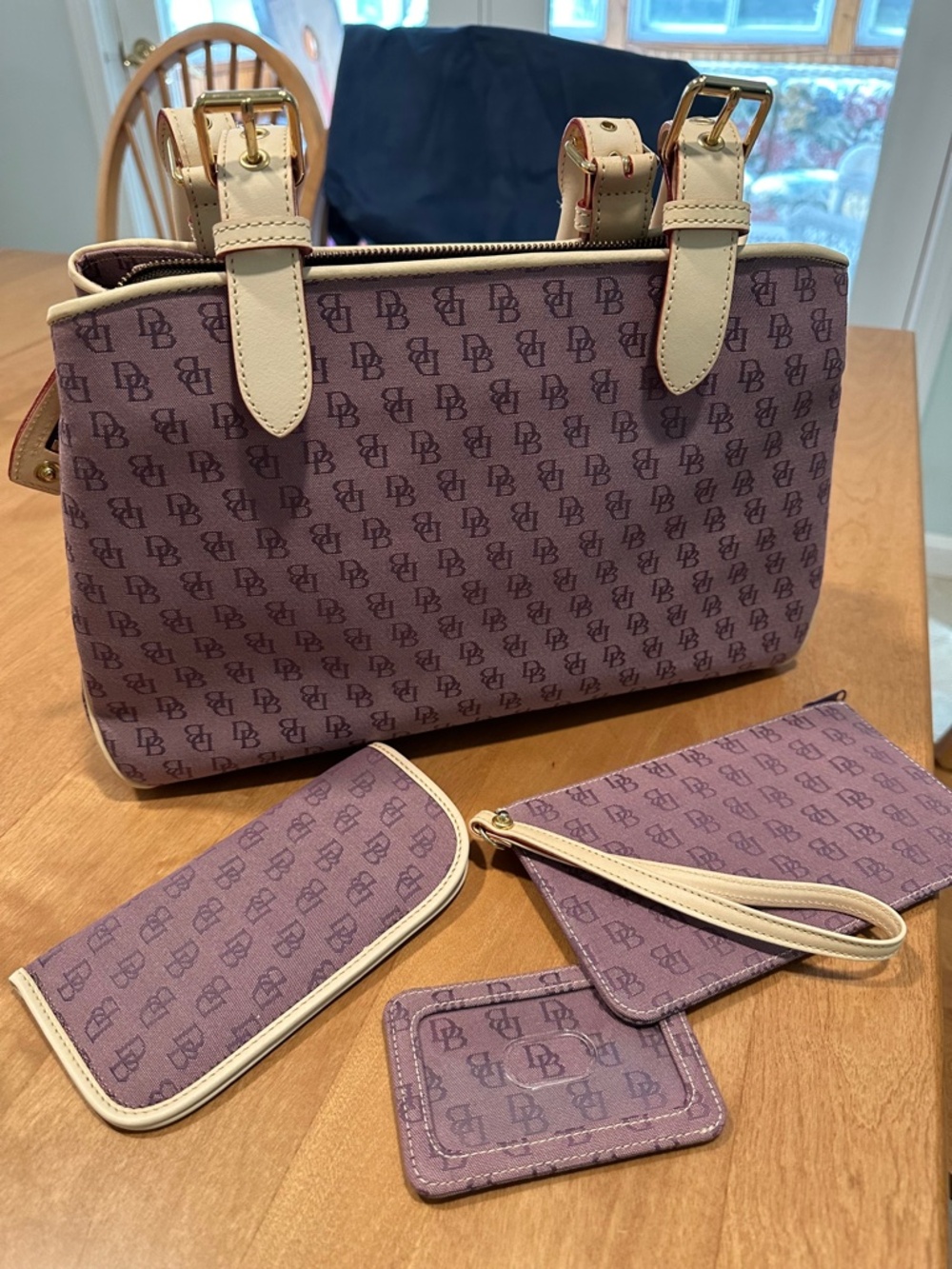 NWOT Dooney & Bourke Plum Satchel with new matching accessory set